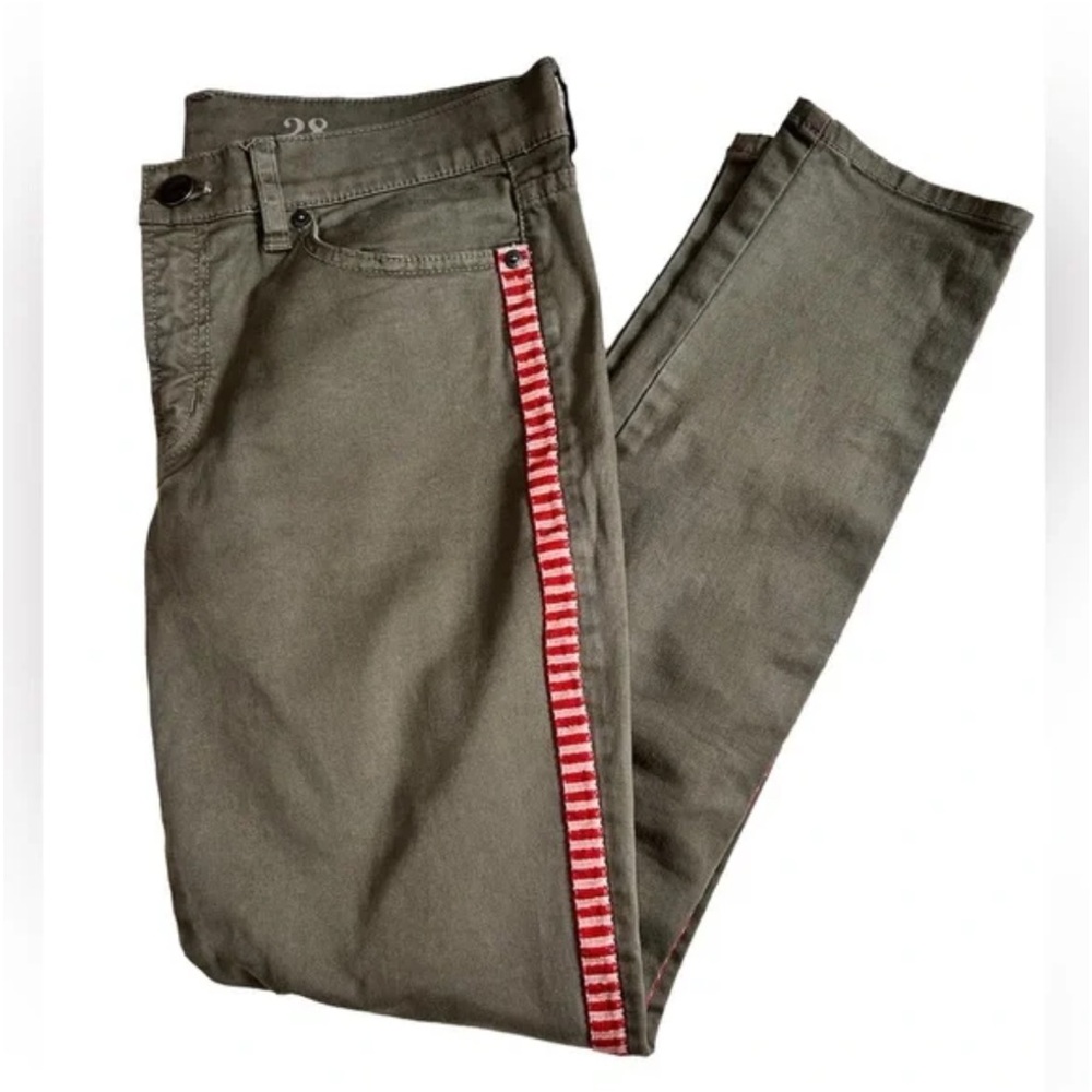 J. Crew Army Greey Toothpick Ankle Cropped Pants Tuxedo Ribbon Detail 28”
